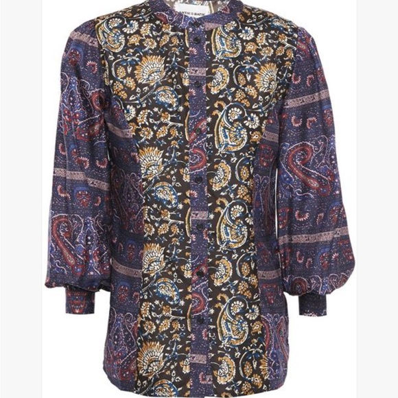 Antik Batik x Anthropologie Danika XS | 0/2 Black Blue Floral & Baroque Button - Picture 3 of 7